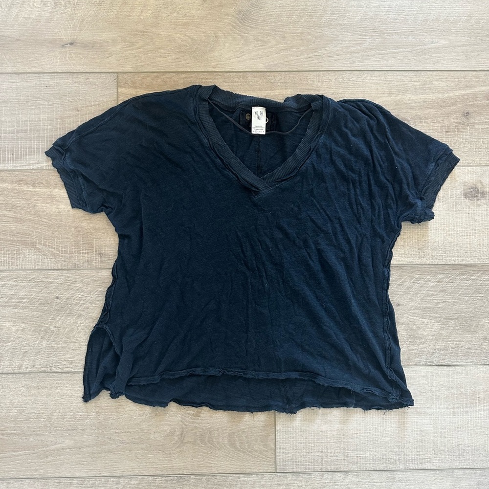 Free People We The Free Distressed Black Boxy Tee